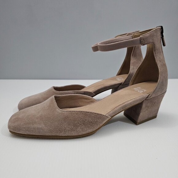 Eileen Fisher Shoes - Eileen Fisher Veery Heel Pump Ankle Strap Zip Earth Tan Suede Size 8 NEW